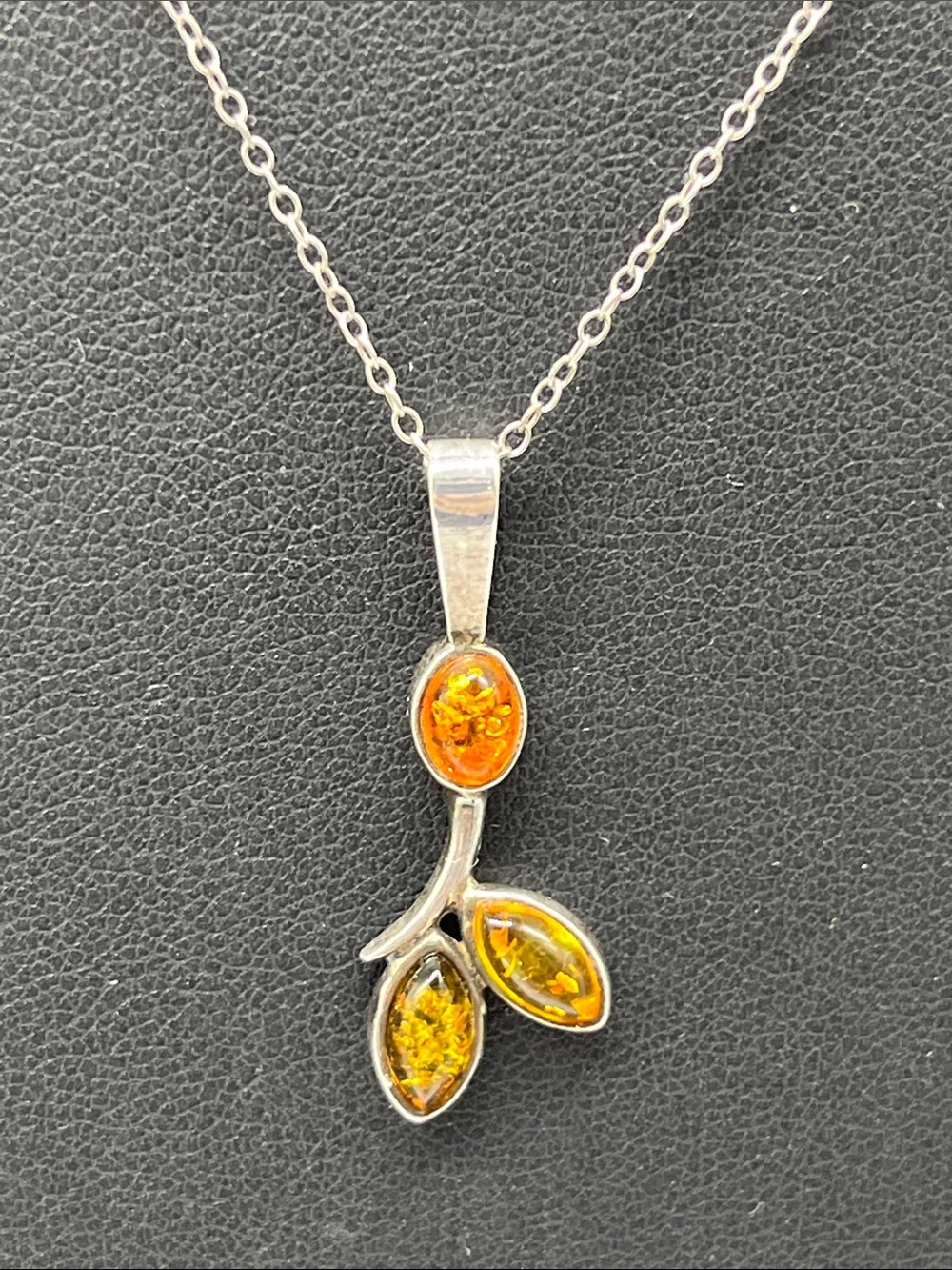 Delicate sterling silver amber pendant on sterling silver vintage chain